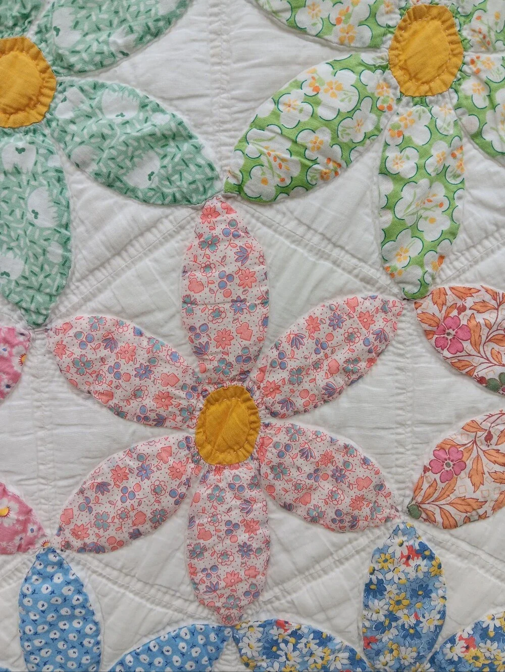 Handmade Floral Patchwork Quilt in Pastel Colors